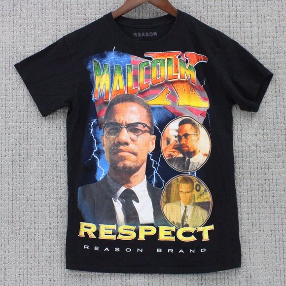 Reason Brand Shirt Mens Small S Black Vintage Retro Malcom X Respect Graphic y2k - Picture 1 of 9